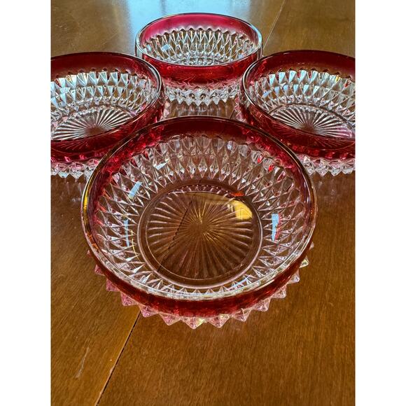 Vintage Indian diamond glass bowl with Ruby accent, set of 4 Bowls - Picture 2 of 4